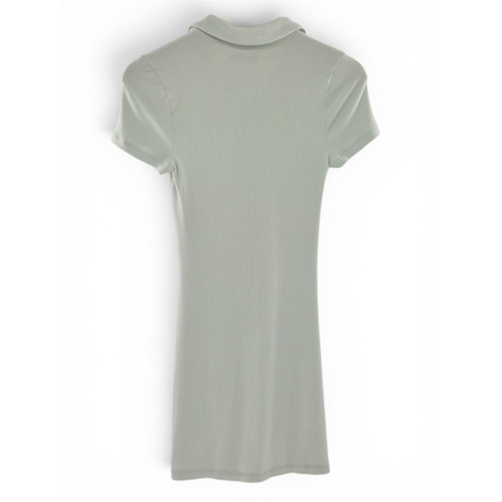 Abercrombie Sage Green Bodycon Ruched Polo Mini Dress S Stretch Button Front Y2k - Picture 7 of 12